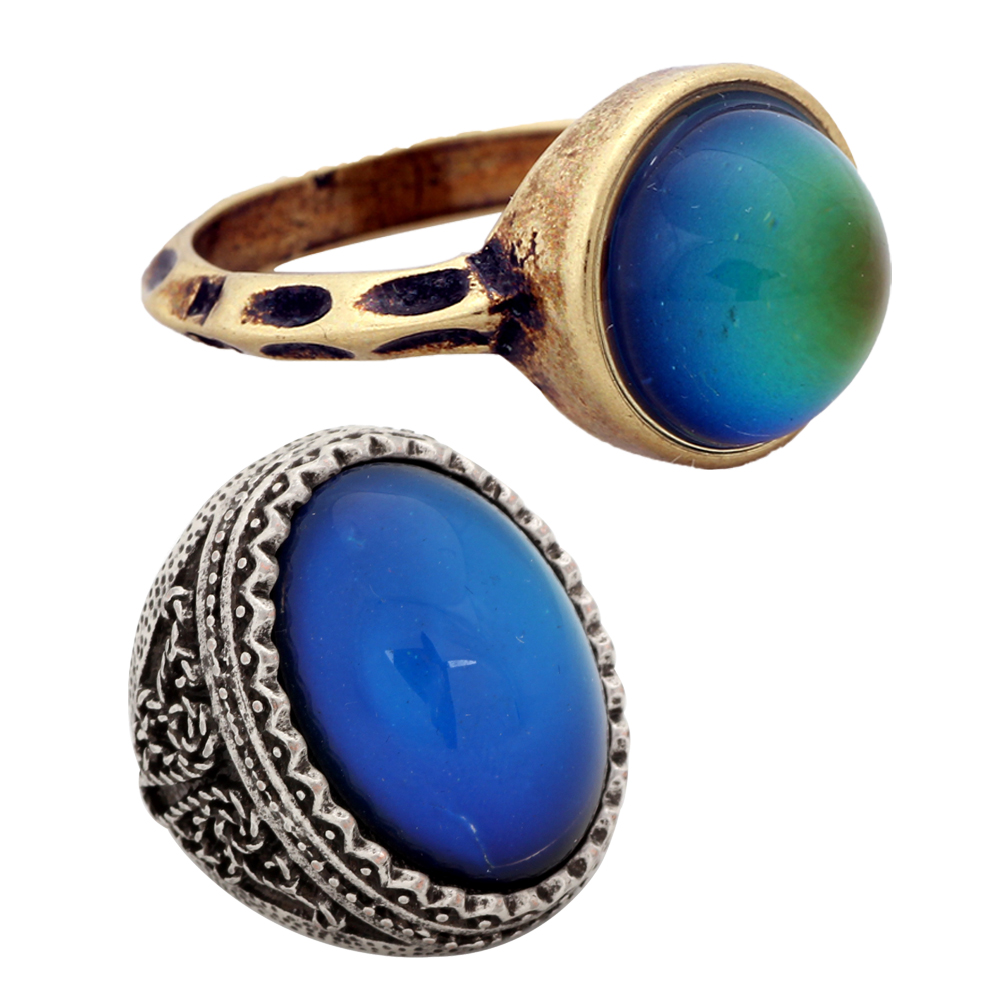 

Men Gold and Silver Big Color Change Mood Finger Ring RG002-029 2PCS/Set