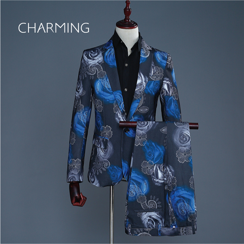 

Cool mens suits High quality rose digital printing fabric mens suit Suitable for wedding host singers Men's 2 piece suits (Jacket + Pants), Same as image