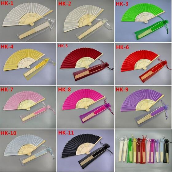 

Personalized Silk wedding hand fans silk wedding fans +printing With gift bag