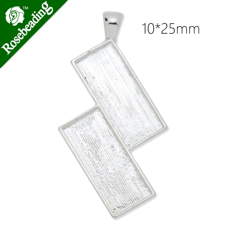 

10x25mm silver plated rectangle cabochon base setting pendant,2 blanks,pendant bezel,sold 10pcs/lot-C4408