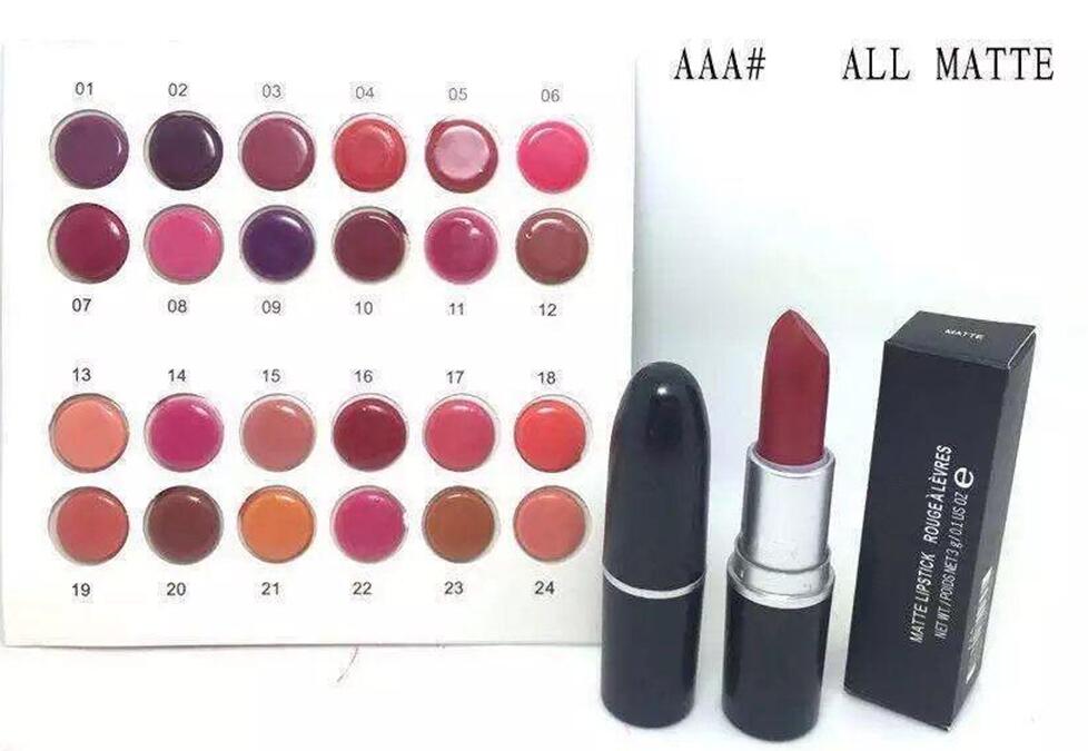 

New Makeup Arrivals hot makeup matte lustre lipstick 3g with name 24 Different color(24 Pieces/Lot)FREE SHIPPING, Mixed color