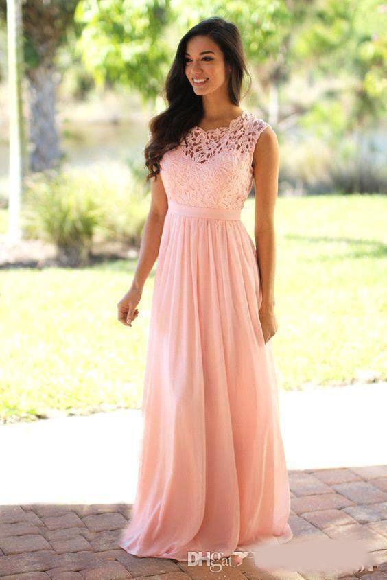 Blush Pink/Mint/Dark Navy Lace Chiffon Bridesmaid Dress 2020 Sheer Neck Lace Top Zipper Back Maid of Honor prom Guest Dresses Customize