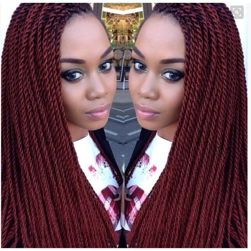 

Hot selling burgundy twist braided lace front wigs full hand tied synthetic Frontal wig for african americans, Natural color