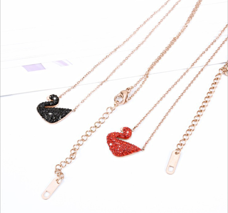 

new style trendy Korean necklace charm cygnet Pendant black red diamond drilling Factory Wholesale for women