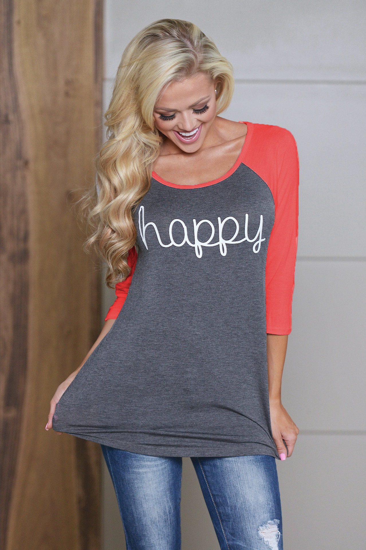 

Women Spring Autumn Tops Long Sleeve O-neck Lady T-Shirt Happy Letter Printed Shirt Women Casual Clothing S-XXXL, Red