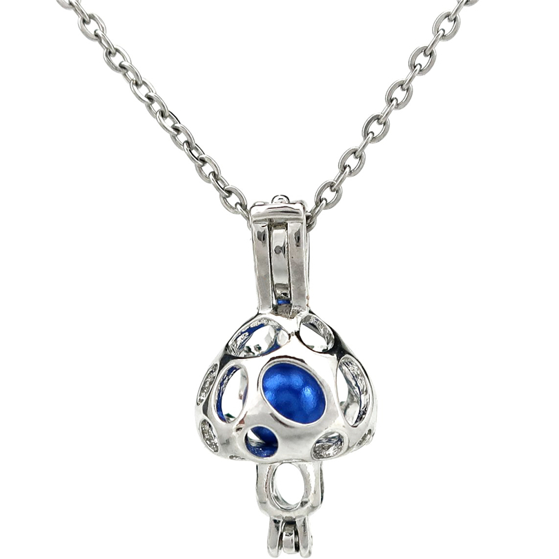 

Silver Copper Mushroom Essential Oil Diffuser Locket Women Aromatherapy Beads Pearl Oyster Cage Necklace Pendant-Boutique gift