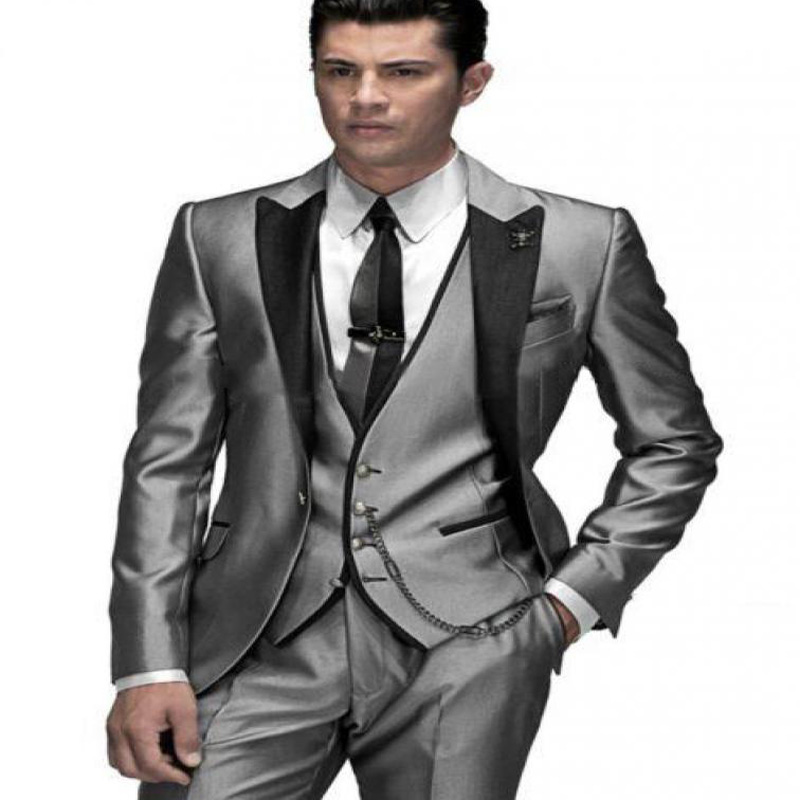 

Gray Groomsmen Wedding Tuxedos 2018 Peaked Lapel Three Piece One Button Custom Made Formal Men Suits (Jacket + Pants + Vest), Same as image