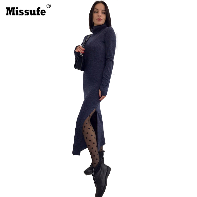 

Winter Knitted Maxi Dress Women 2017 Turtleneck Long Sleeve Sexy Side Split Bodycon Sweater Robe Vintage Party Long Vestidos, Purple pink