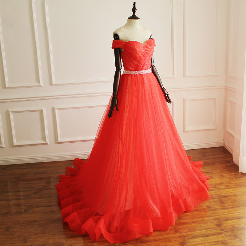 

Off the Shoulder Ball Gown Wedding Dresses Lace-up Back Sparkling Sash Sweep Train Ball Gown Bridal Gowns vesido de novia plus size, Champagne