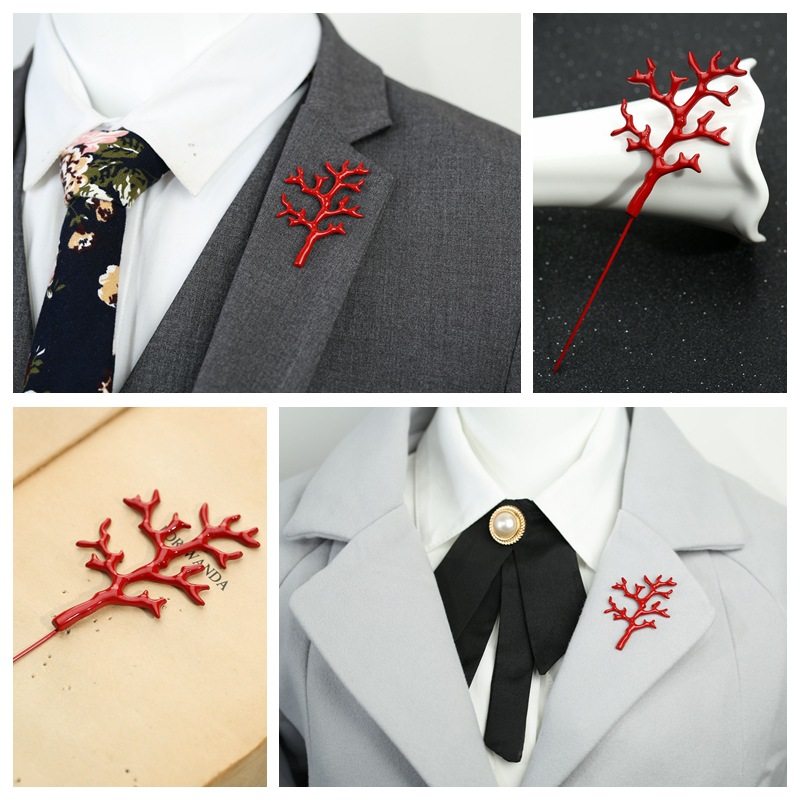 Red Coral Shape Brooches Pins For Men Suit Breastpin Fashion Large Size Broach Wholesale European Style Clothes Accessories Decor Drop Ship-image-418026601