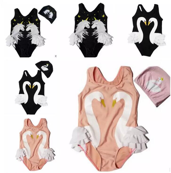 ONES Toddler Baby Kid Girls Sleeveless Swan Piece Bikini Beach Bathing Suit Monokini