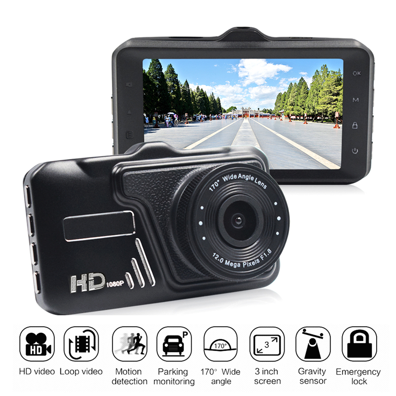 

New car DVR video dashcam 3.0 inch full HD 1080P 170 degrees vehicle data recorder loop recording G-sensor parking monitor