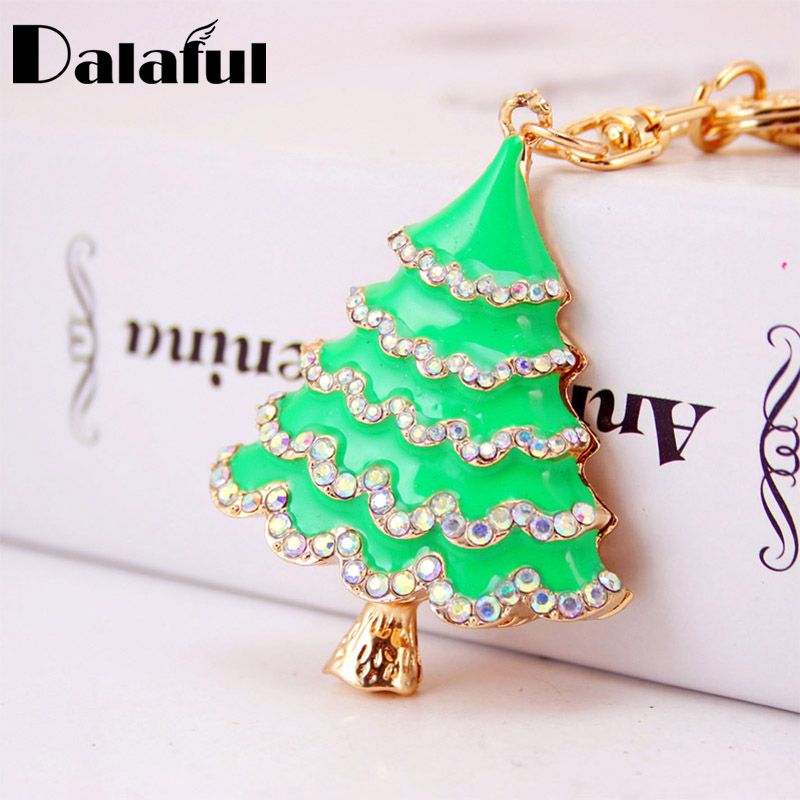 

New Fashion Unique Enamel Christmas Tree Crystal HandBag Keyrings Key Holder Chains Purse Bag For Car Keychains K247