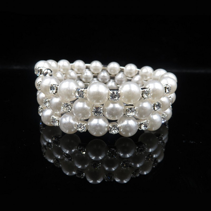 

bridal Rhinestone Pearls Stretchy Prom Wedding Party Bracelets Bridal Jewelry Accessories One Piece Silver Factory Sale