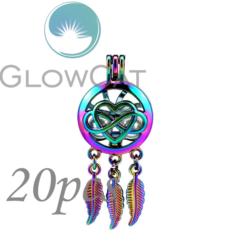 

20X CC791 Rainbow Color Dream Catcher Heart Infinity 8 Beads Cage Essential Oil Diffuser Oyster Pearl Cage Locket Pendant