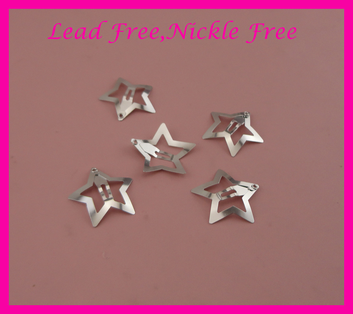 50PCS 3.0cm 1.2&quot; Sliver Finish Plain Filigree Star Metal Snap Clips at nickle free and lead free,Handmade Hair jewelry girls-image-413001047