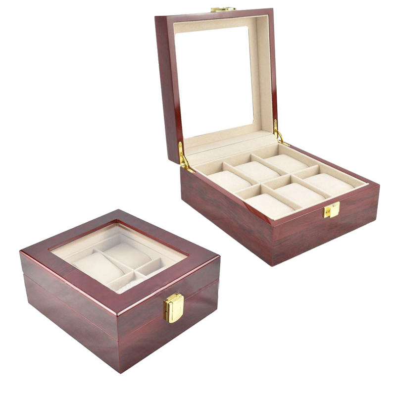 

2019 New 6 Grids wooden Watch Case Box Casing for Hours Sheath for Hours Box Watch, As pic