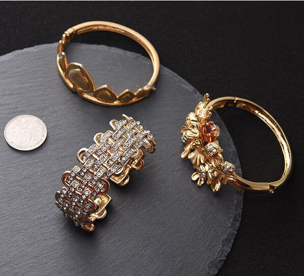 

10pcs/lot Mix Style Gold Plated Crystal Rhinestone Bangle Bracelets For DIY Fashion Jewelry Gift CR028, Black