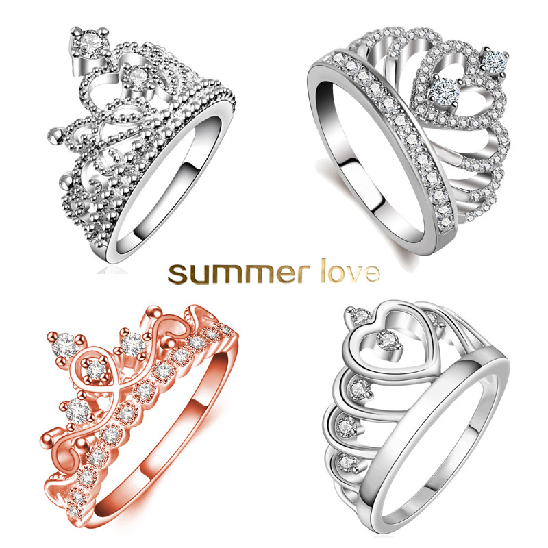 

sweet exquisite princess crown shaped ring rose gold silver color clear cz rings for women wedding fashion aneis de ouro jewelry gift