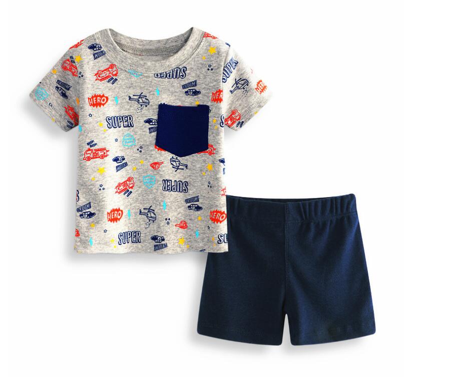 

Boy Summer Car Print Short Sleeve T-shirt and Pants Suits Two Pieces Baby Cotton Short Tops and Trunks Set Baby Clothing CN B015, As picture