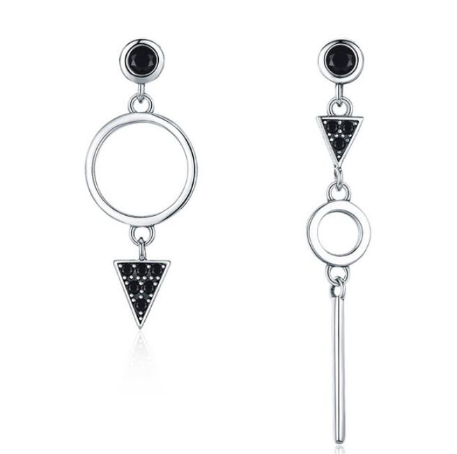 Voroco nuevo S925 Aretes Plata Esterlina Con Negro Cubic Zirconia Belleza Mujer Joyas
