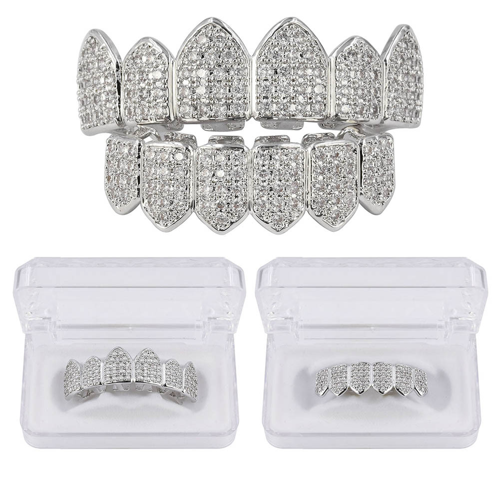 

Hip Hop 18K Gold Plated Macro Pave CZ Iced-out Grillz With EXTRA Molding Bars Included Wholesale