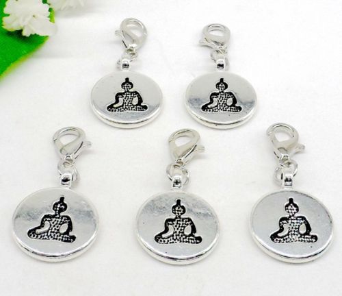 

100Pcs alloy Buddha Charms lobster Clasp Dangle Charms For Jewelry Making findings 32x15mm, Bronze;silver