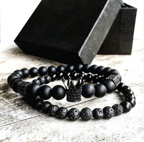 

2pcs/set Men Woman Bead Bracelet Crown Charm Bangle Natural Beads Buddha Bracelet for Women and Mens Pulseras Masculina
