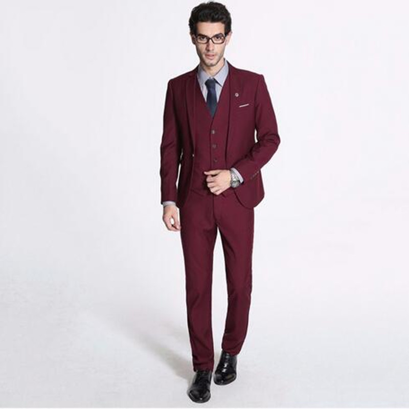 

Burgundy Slim Fit Men Suits Wedding Tuxedos Cheap Three Pieces Business Mens Formal Wear Suit (Jacket+Vest+Pants), Ivory
