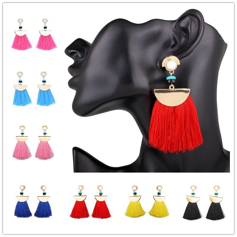 

EK791 Bohemia Drop Earrings Women Accessories Fan Shaped Cotton Handmade Tassels Fringed Sector Dangle Earrings Ethnic Jewelry
