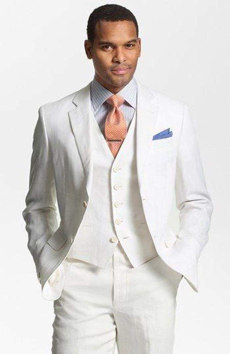 New Popular White Slim Fit Men Wedding Tuxedos Notch Lapel Two Button Groom Tuxedos Excellent Men Dinner/Darty Suit(Jacket+Pants+Tie+Vest)65