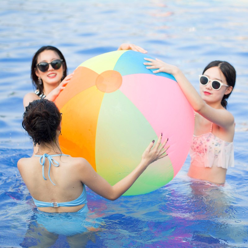 

1m rainbow-color inflatable beach ball fun stress ball kid's water polo birthday new year christmas halloween gift toy