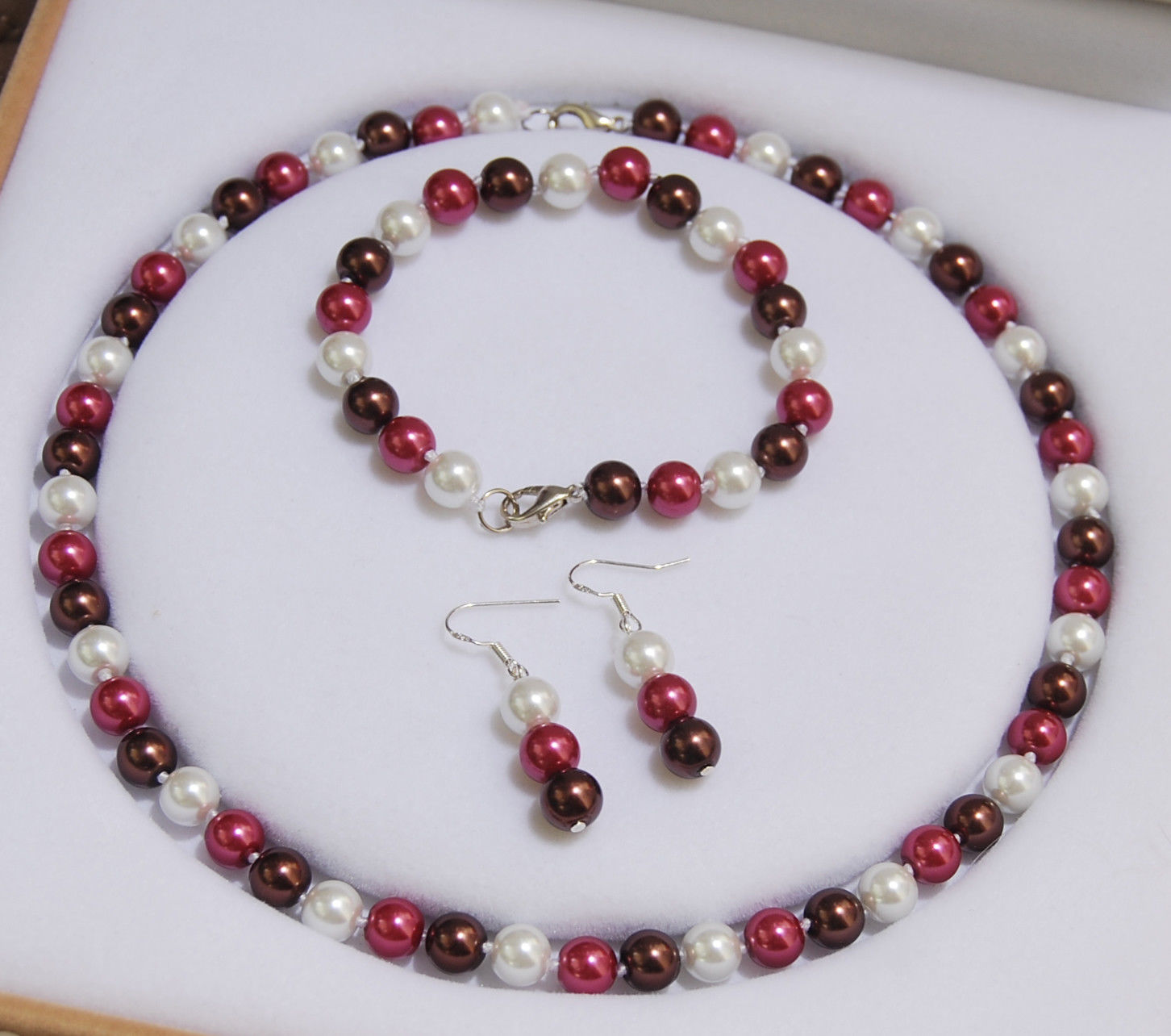 

Handmade beautiful 8mm multicolor south sea round bead shell pearl necklace bracelet earrings set 45cm fashion jewelry 2set/lot, Color