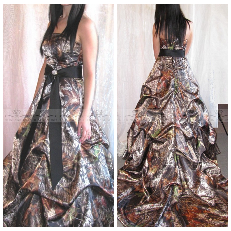 

Strapless Real Tree Brown Camo Wedding Dresses Satin Bridal Gowns Zipper Back Custom Online Formal Camouflage Country Bridal Gown, Custom made from color chart