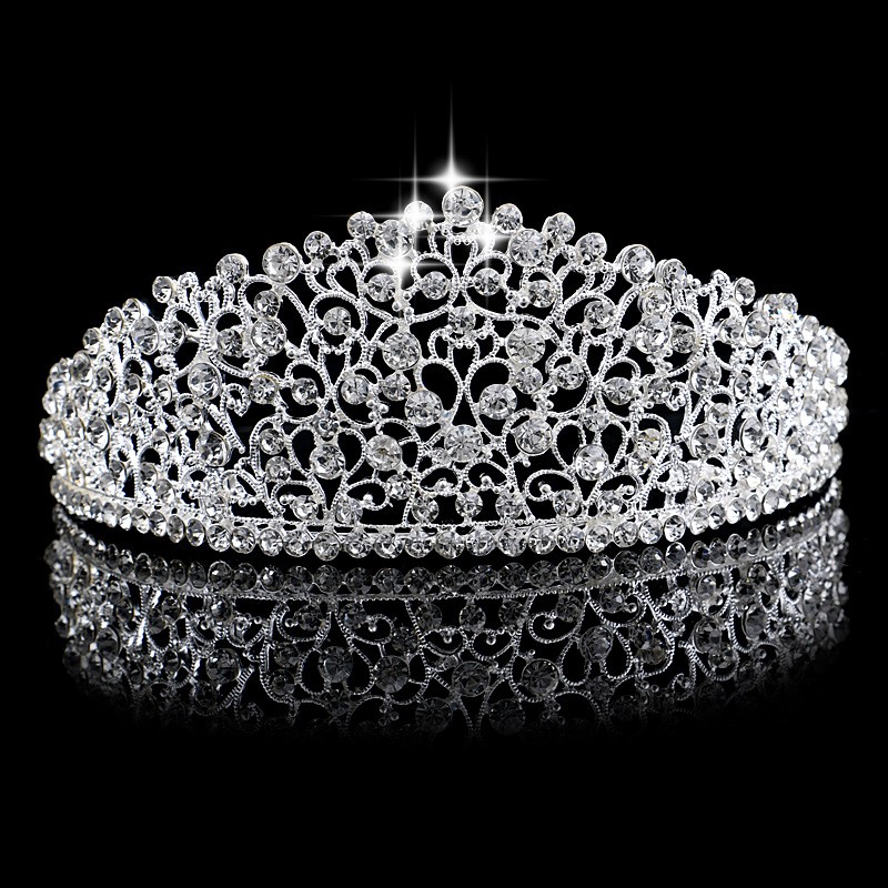 

Gorgeous Sparkling Silver Big Wedding Diamante Pageant Tiaras Hairband Crystal Bridal Crowns For Brides Hair Jewelry Headpiece