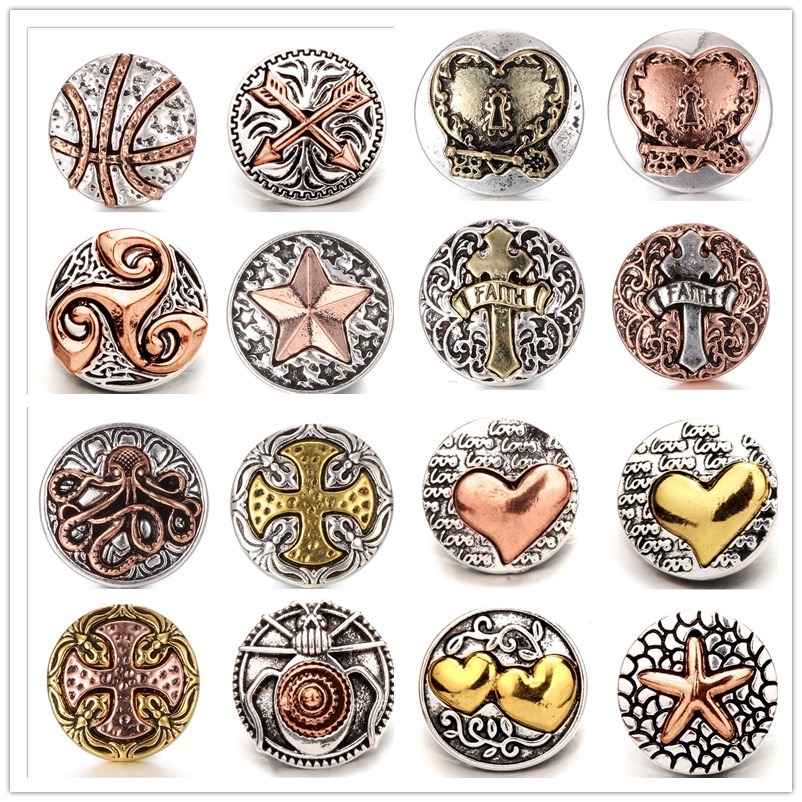 

Vintage Noosa Chunks Snap Jewelry Heart Cross Metal 18mm Metal Snap Buttons for Snap Button Bracelet Necklace Jewelry