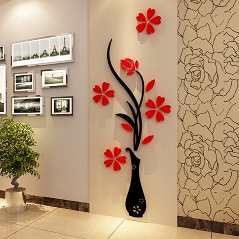 

Fashion DIY Home Decor 3D Vase Flower Tree Crystal Arcylic Wall Stickers Art Decal