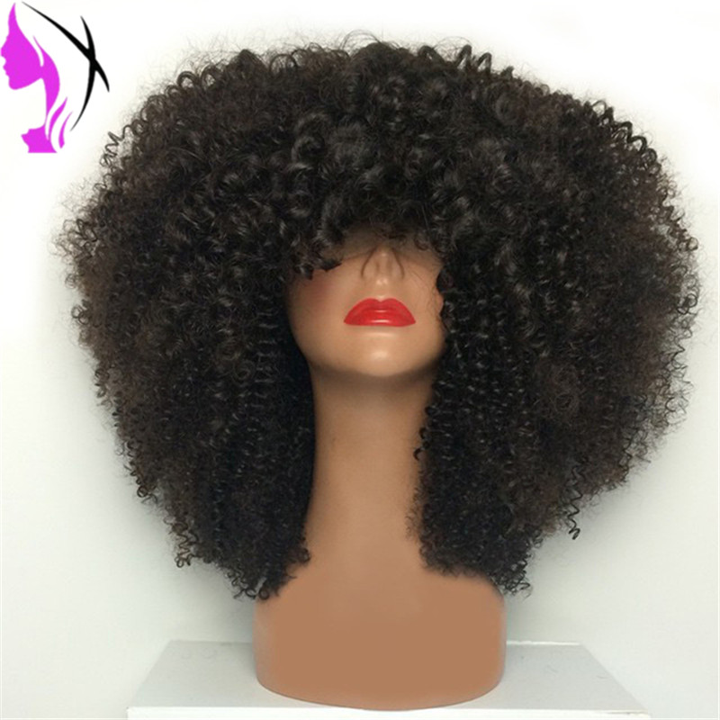 

Full Bangs Small Curl Bouncy Curly Afro Wigs Lace Front Black African American Women Natural Heat resistant synthetic short Wig, Dark brown