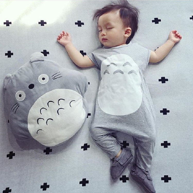 

Baby Summer Romper Hat Cartoon Totoro Shape Kids Clothes Baby Boy Girl Jumpsuit Leotard Harlan Models, Gray