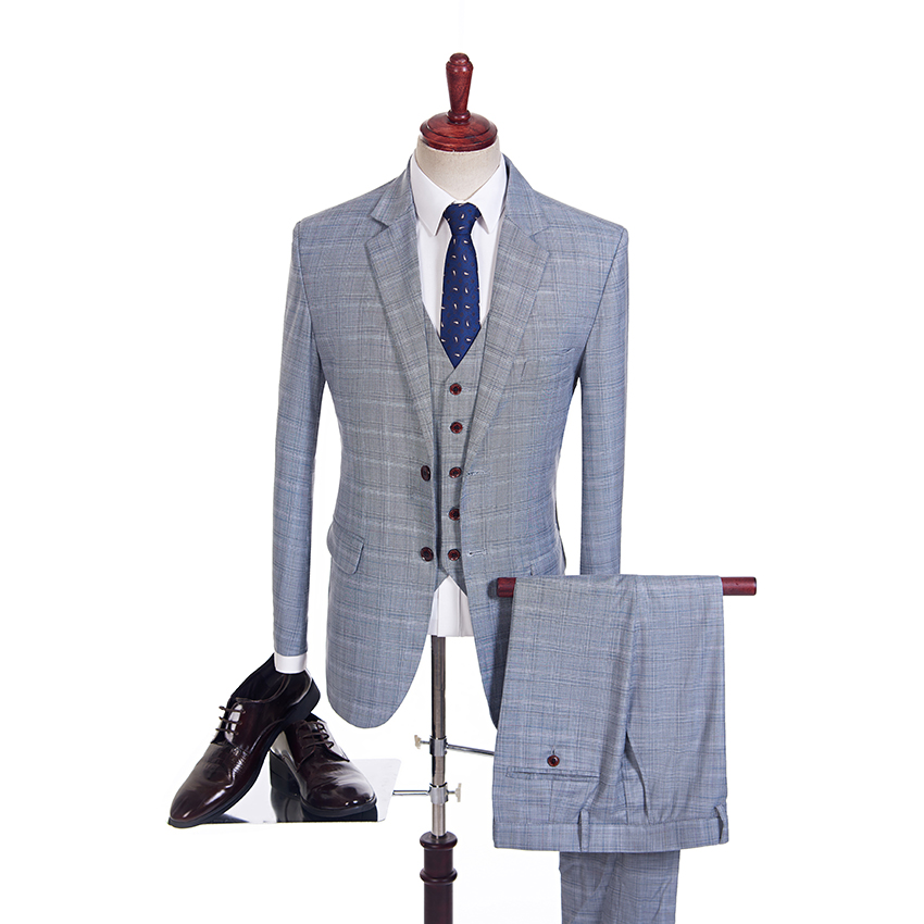 

2019 Brand New Groomsmen Notched Lapel Groom Tuxedos Single Breasted Grey Casual Men Suits Wedding Best Man Blazer (Jacket+Pants+Vest), Same as image