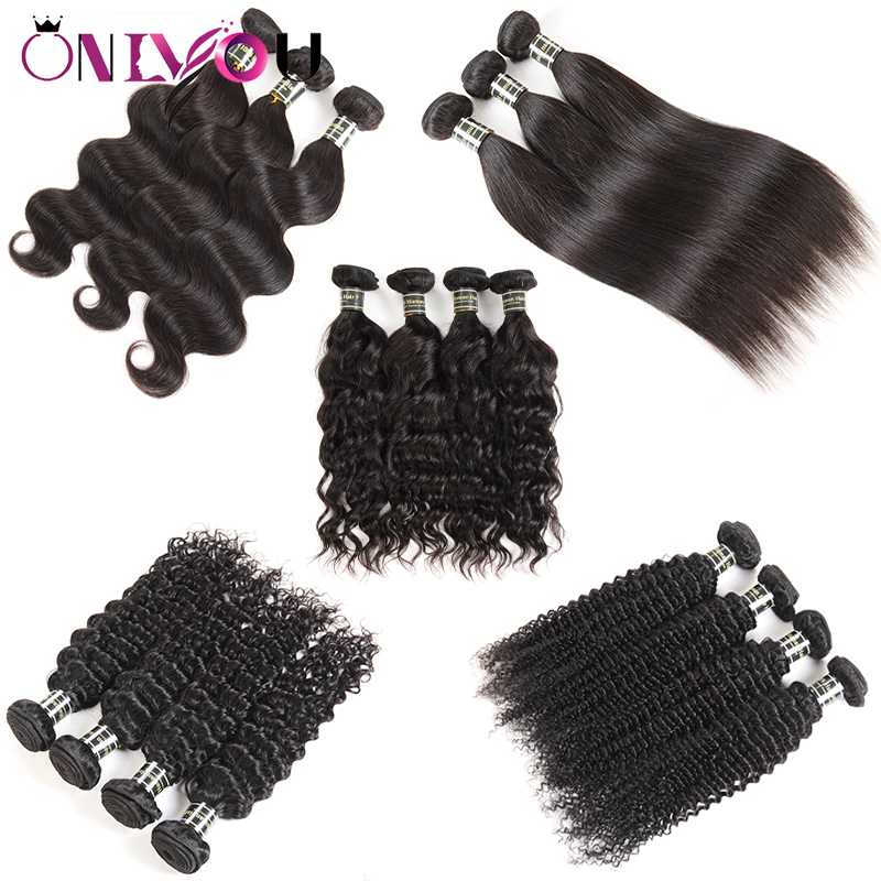 

10A Peruvian Straight Virgin Human Hair Weave Extensions Body Wave Deep Kinky Curly Hair Bundles 3 or 4 Bundles per lot Natural Black