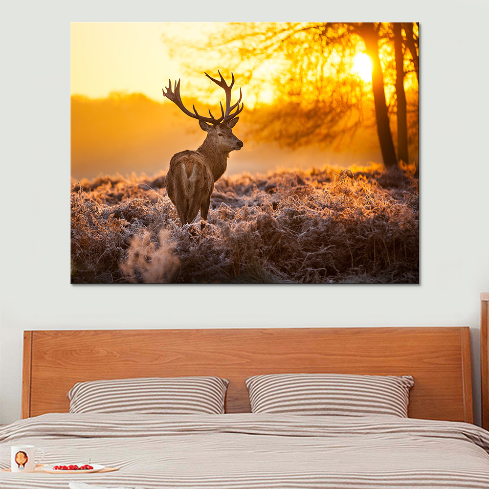Deer in Snow Stag Wild Animal Winter Canvas Pictures Moden Home Wall Art Prints