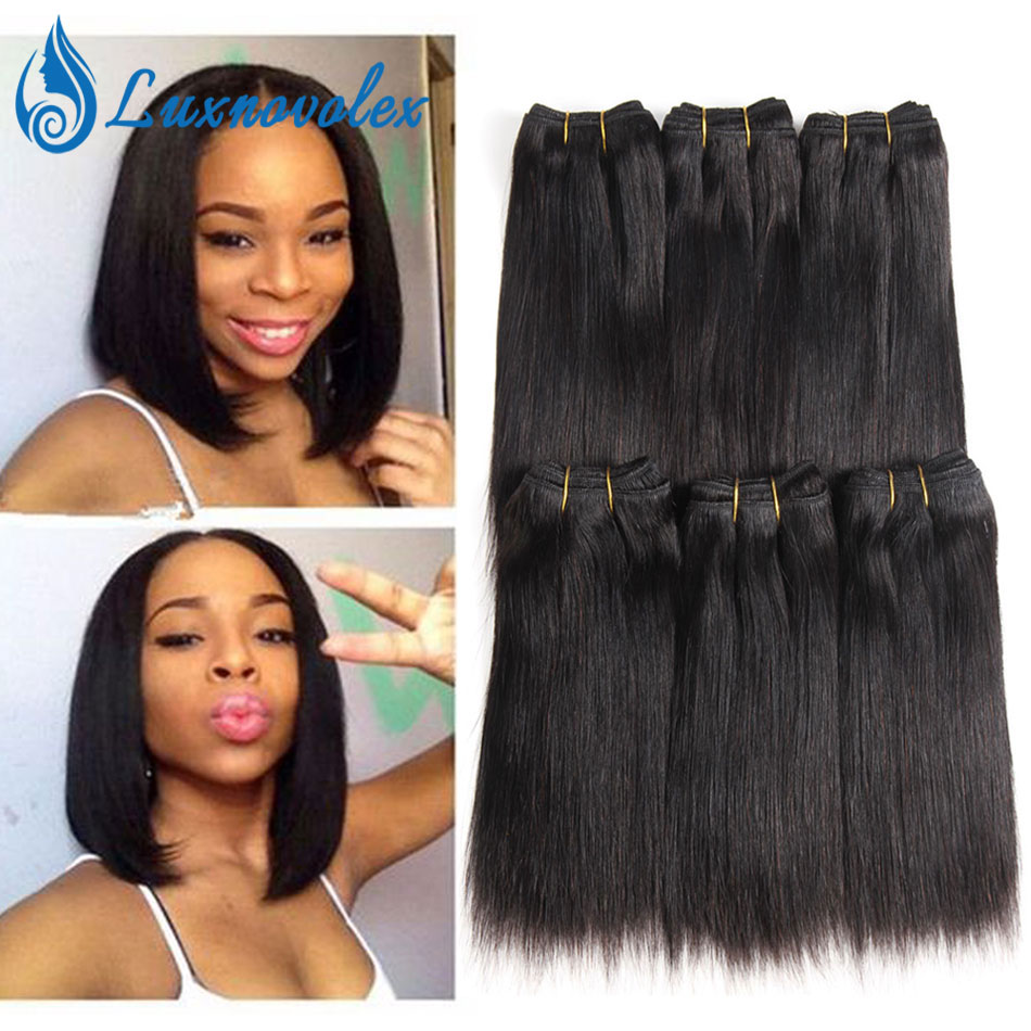 

Brazilian Straight Hair 6 Bundles Malaysian Peruvian Indian Short Human Hair Weave Bundles 8 Inch 50g/Bundle Total 300g Natural Color