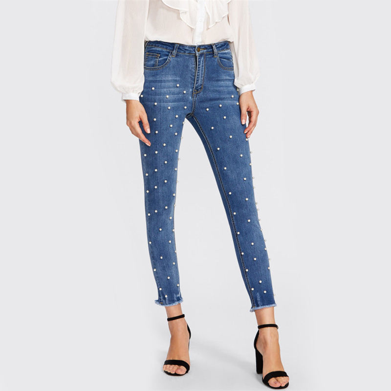 womens jeans with pearls on them