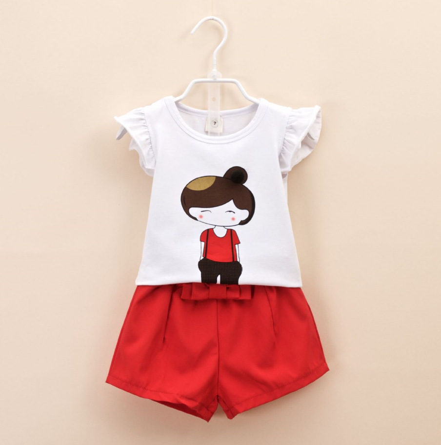 

A new 2018 Korean girl's summer new cute girl flying sleeves T-shirt plus shorts suit beautiful pajamas suit, White