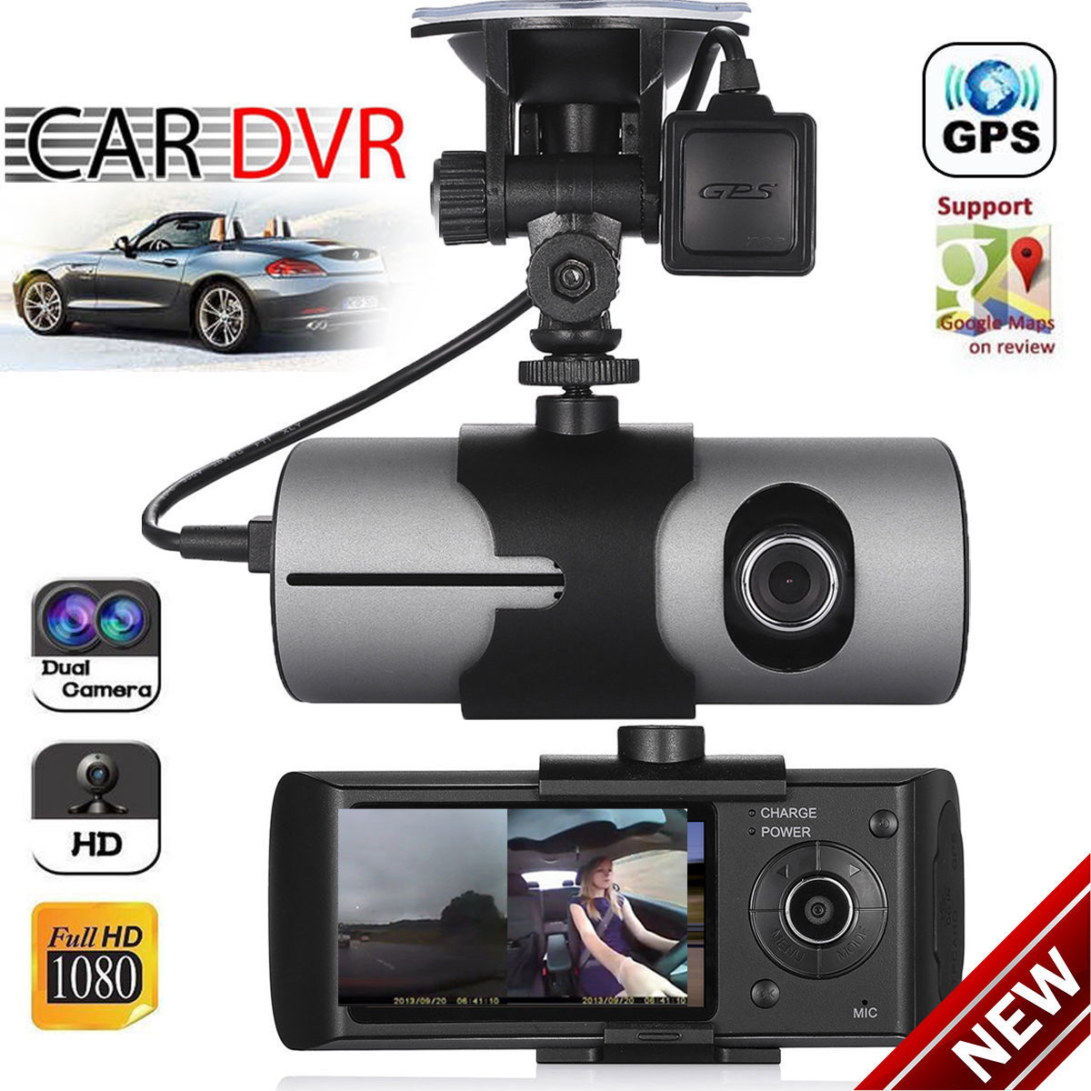 Dual Lens 2.7in LCD HD Car Auto DVR Camera GPS Logger G-sensor Dash Cam