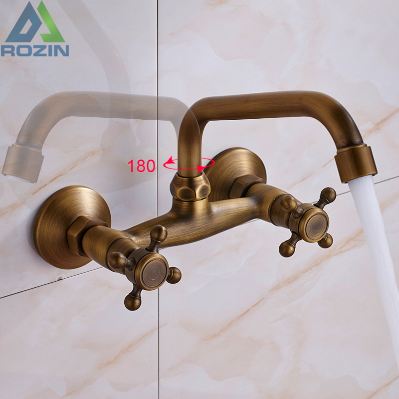 Antique Brass Kitchen Sink Faucet 360 Rotate Hot and cold Bathroom Kitchen Mixer Mop Pool Taps