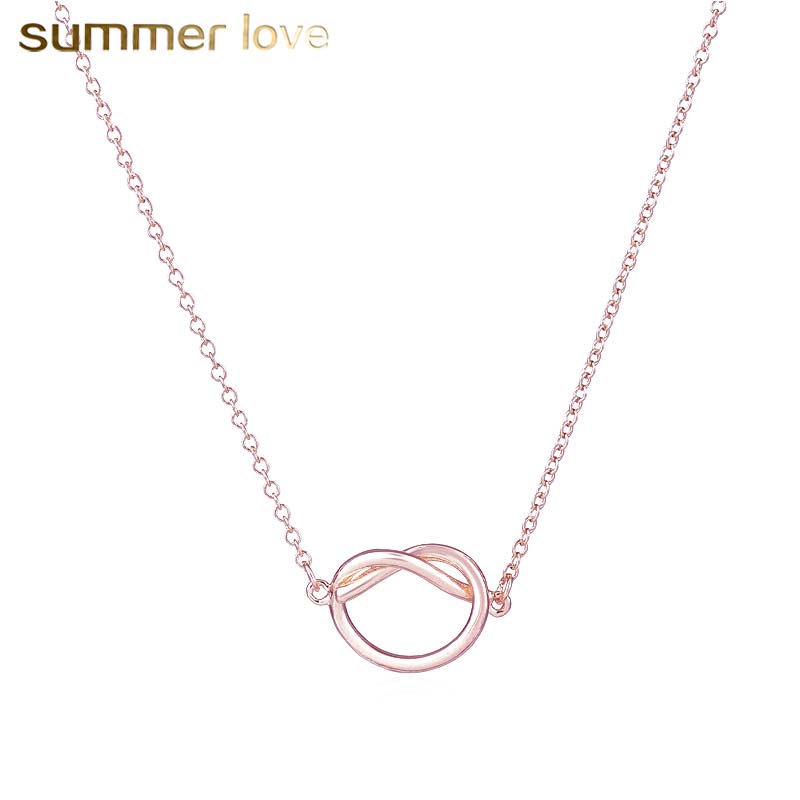 

New Arrival Copper Infinity Forever Love Knot Necklace Pendants For Couple Girlfriend Small Cute Rose Gold Color Chian Necklace 2018