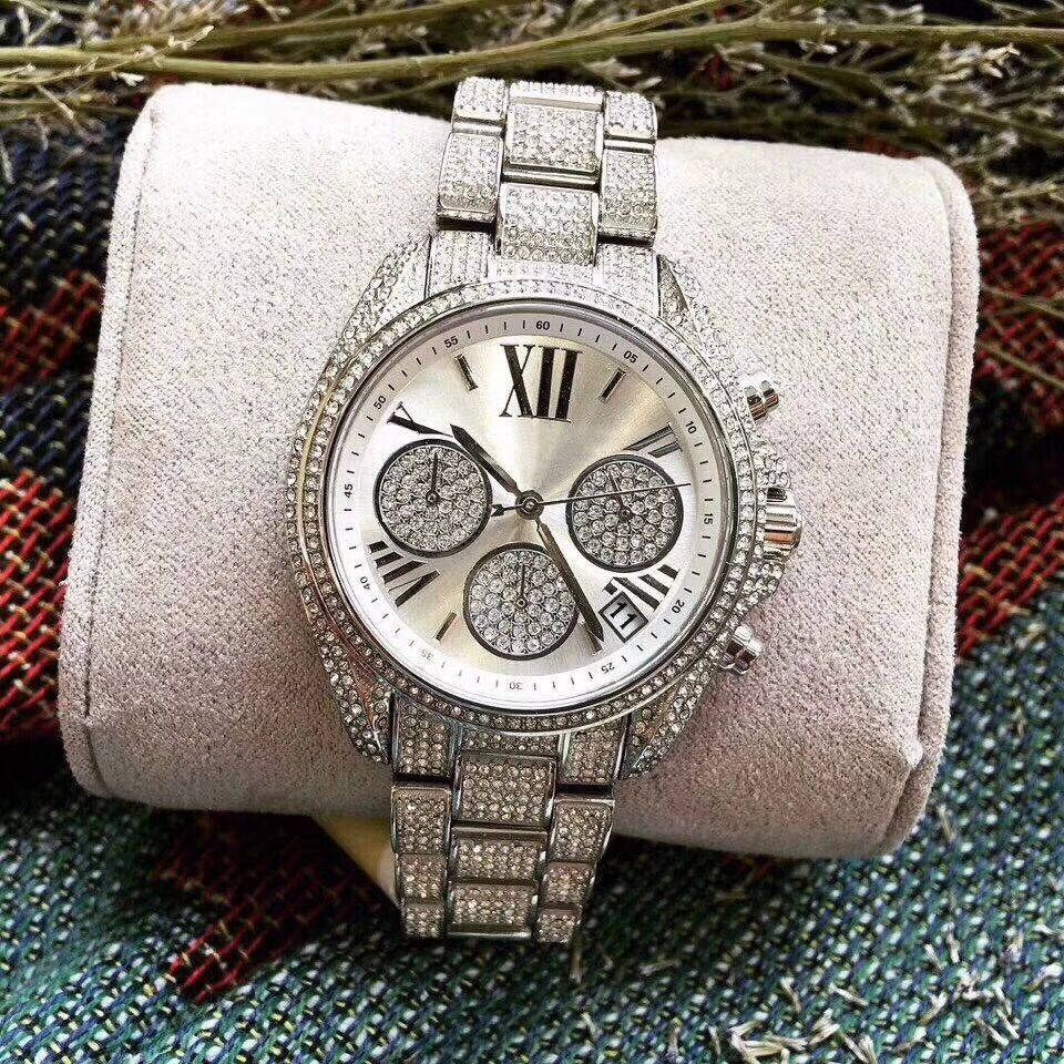 

Fashion casual ladies diamond watch, m-6454 silver stainless steel waterproof high-strength wear-resistant mineral glass, high quality! Reta