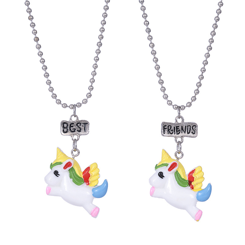 

2pcs/sets Child Necklace Cartoon Resin Colorful Unicorn Horse Best Friend Pendant Necklace Party Birthday Anniversary Gift